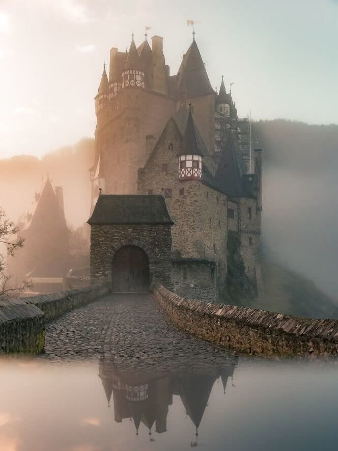 a castle in fog